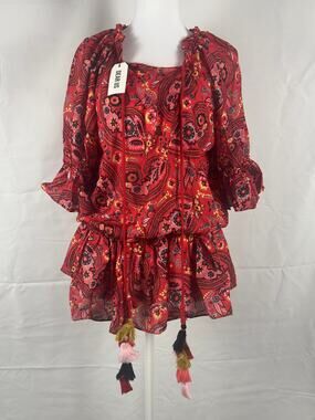 DEAR US Red Paisley Boho Tassel Top – NWT Size Medium, Fall, Boho, Festival